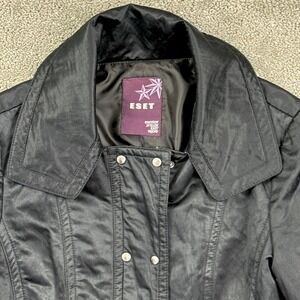 ESET Jacket Women (Korean 55) Small Black Coated Snap Button Utility Moto Chic